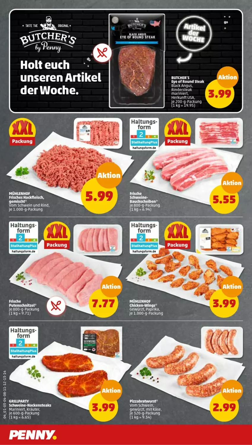 Aktueller Prospekt Penny - Prospekte - von 29.05 bis 03.06.2023 - strona 4 - produkty: Bau, bauchscheiben, eis, ente, fleisch, gewürz, gin, hackfleisch, Käse, kräuter, lack, Nackensteak, nackensteaks, paprika, pute, putenschnitzel, rind, schnitzel, schwein, schwein und rind, schweine, steak, steaks, Ti, vom schwein und rind, wein, weine