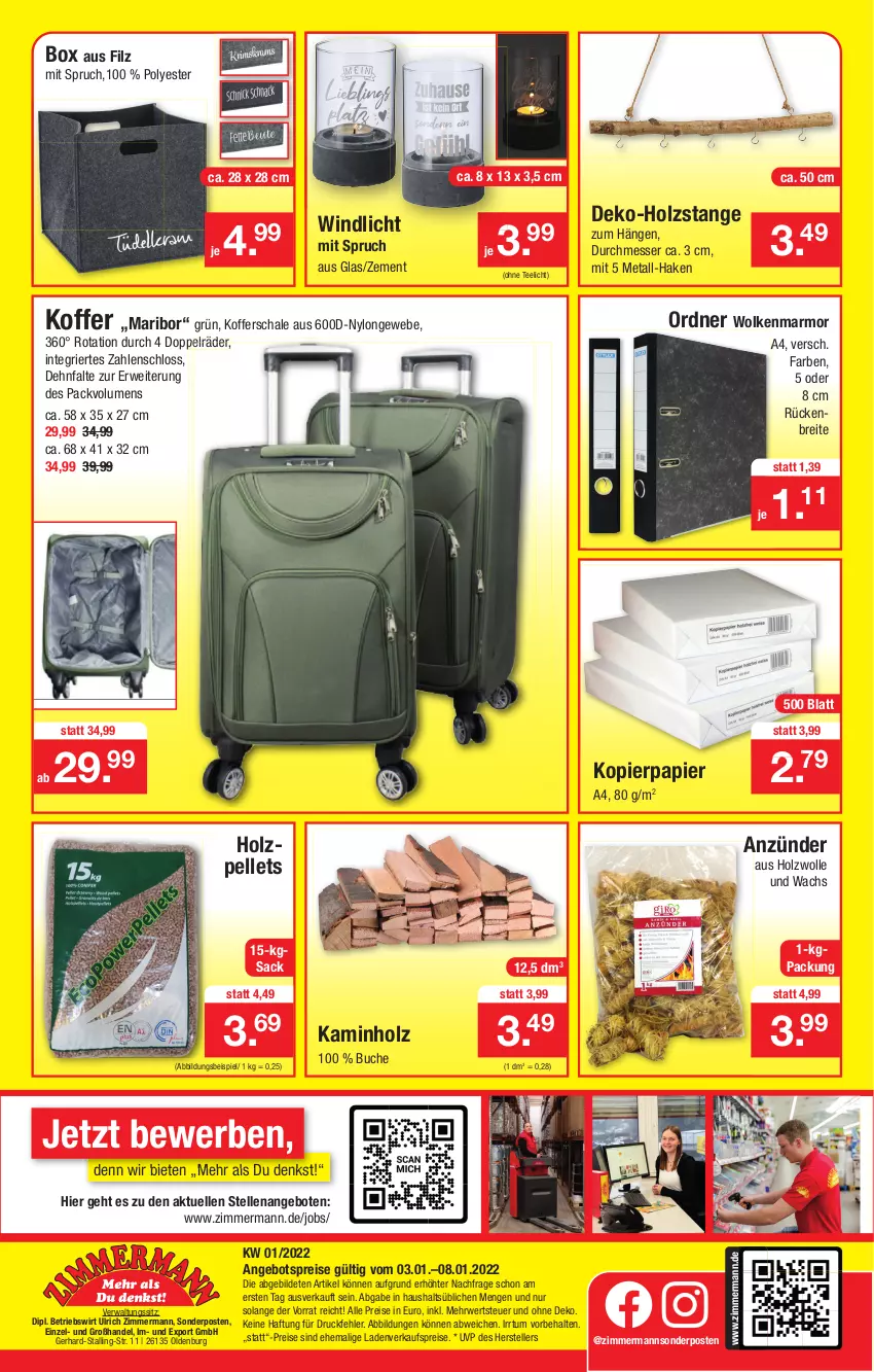 Aktueller Prospekt Zimmermann - Prospekte - von 10.01 bis 15.01.2022 - strona 10 - produkty: angebot, angebote, angebotspreis, anzünder, Brei, buch, dip, eis, elle, Holz, Holzpellets, Kamin, Kaminholz, koffer, kopierpapier, messer, ordner, papier, Pellets, reis, rwe, sac, Schal, Schale, sonderposten, tee, Teelicht, teller, Ti, windlicht, wolle, Zement