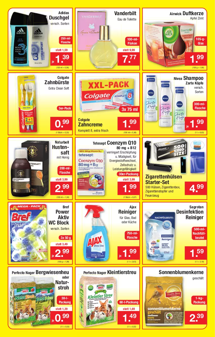 Aktueller Prospekt Zimmermann - Prospekte - von 10.01 bis 15.01.2022 - strona 4 - produkty: Adidas, airwick, ajax, apfel, Bad, beutel, blume, blumen, Bref, bürste, colgate, creme, Desinfektion, Desinfektion Reiniger, Duftkerze, duschgel, eau de toilette, eis, Feuerzeug, flasche, Heu, honig, kerze, küche, LG, natur, nivea, Q10, reiniger, ring, saft, sagrotan, shampoo, sonnenblume, sonnenblumen, Sonnenblumenkerne, Ti, topf, WICK, zahnbürste, zahncreme