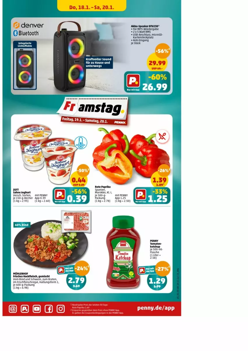 Aktueller Prospekt Penny - Prospekte - von 15.01 bis 20.01.2024 - strona 24 - produkty: akku, Becher, braten, eis, fleisch, joghur, joghurt, kraft, microsd, Mp3, paprika, regal, rind, sahne, sahne joghurt, schwein, usb, wein