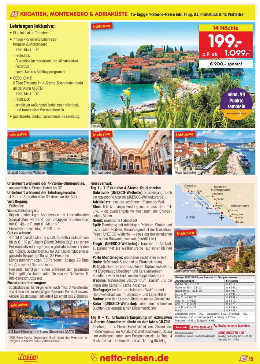 Aktueller Prospekt Netto Marken-Discount - Reise-Angebote Juni - von 01.06 bis 30.06.2022 - strona 15 - produkty: anreisetermine, auer, Bad, Bau, Brei, buch, eis, elle, gsw, klimatisierten reisebus, leine, Mode, monte, Persona, pool, preisvorteil, pril, reis, reiseveranstalter, reiseverlauf, Ria, rum, SANTE, Schmuck, Spezi, teppich, Ti, uhr, wellnessbereich, ZTE