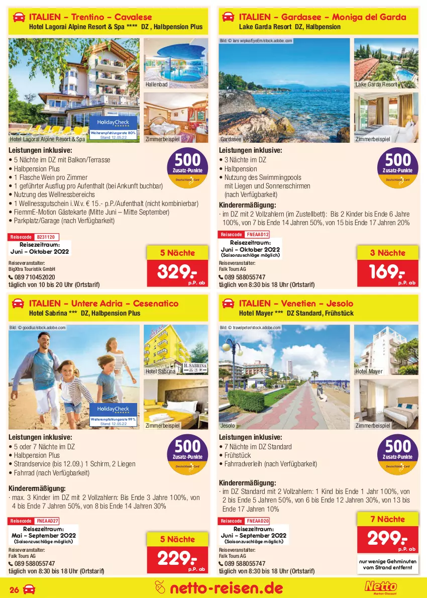 Aktueller Prospekt Netto Marken-Discount - Reise-Angebote Juni - von 01.06 bis 30.06.2022 - strona 26 - produkty: Bad, bett, buch, Cava, eis, Fahrrad, flasche, gutschein, Kinder, Liege, pool, reis, reiseveranstalter, Ria, schirme, sonnenschirm, Ti, uhr, wein, wellnessbereich, zimmerbeispiel