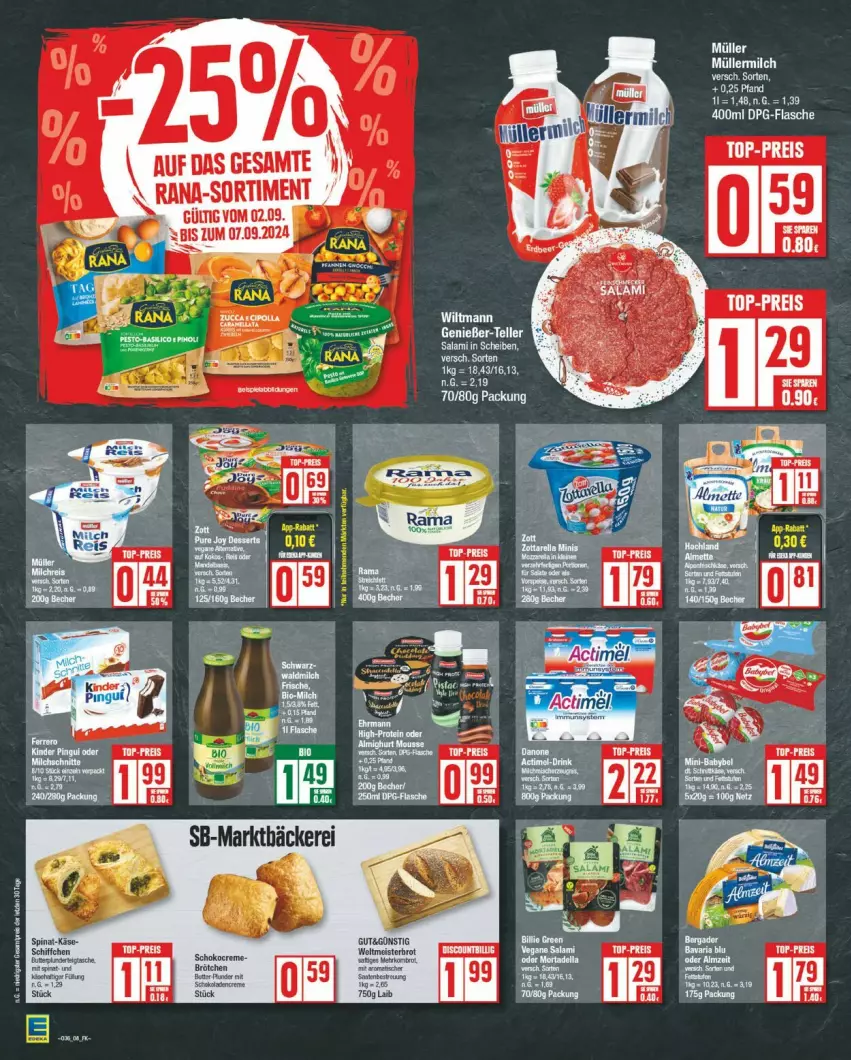 Aktueller Prospekt Edeka - Prospekte - von 02.09 bis 07.09.2024 - strona 8 - produkty: brötchen, creme, eis, elle, Käse, Rana, reis, salami, schoko, spinat, teller, Ti, top-preis, wiltmann