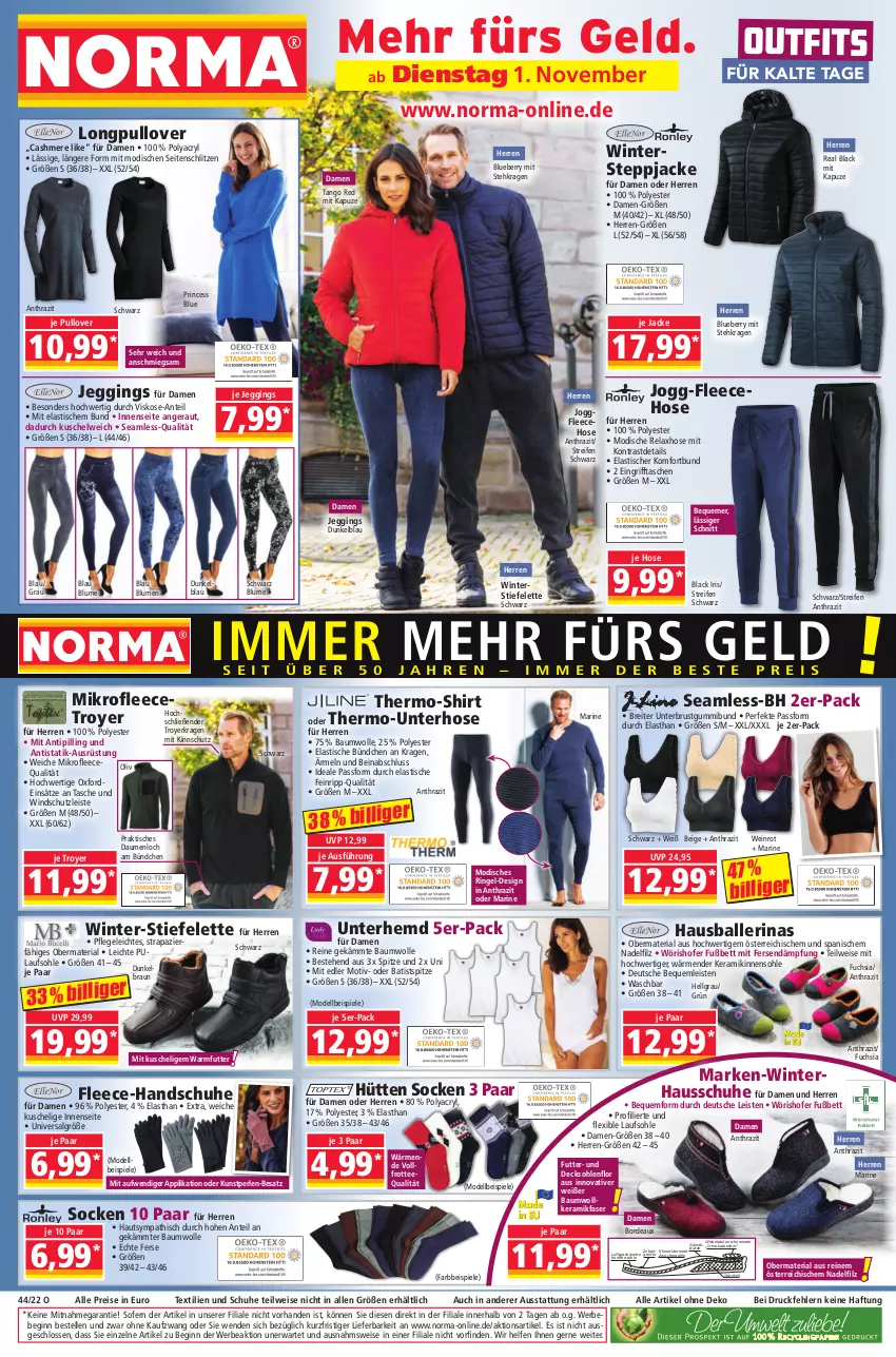 Aktueller Prospekt Norma - Norma - von 31.10 bis 07.11.2022 - strona 1 - produkty: asti, ball, Ballerinas, Bau, baumwolle, Bebe, bett, blueberry, blume, blumen, braun, Brei, cashmere, decksohle, dell, eis, elle, Fleecehose, gin, handschuhe, Hausschuhe, hemd, hose, Jacke, Kuschelweich, lack, LG, Mode, perlen, Pullover, reifen, reis, rel, Ria, ring, schuhe, shirt, socken, Spiele, Steppjacke, Tasche, taschen, tee, Ti, Tipi, tisch, Unterhemd, usb, wein, Windschutz, Winterstiefel, wolle