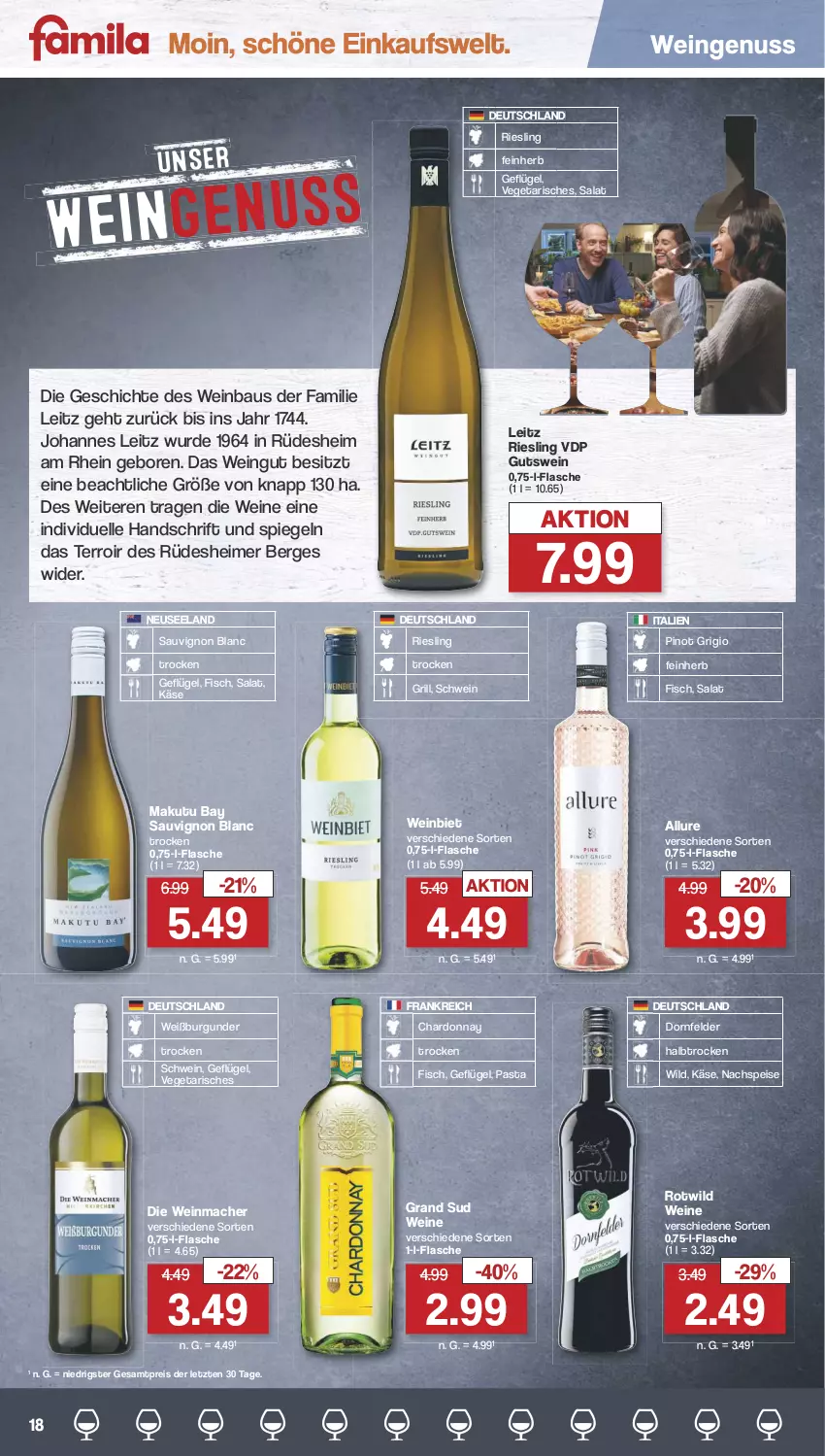 Aktueller Prospekt Famila - Prospekte - von 07.08 bis 12.08.2023 - strona 18 - produkty: Bau, burgunder, chardonnay, dornfelder, eimer, eis, Elan, elle, fisch, flasche, Geflügel, grand sud, grill, Käse, leitz, mac, nuss, pasta, Pinot, pinot grigio, reis, riesling, salat, sauvignon, sauvignon blanc, schwein, spiegel, Ti, Vegeta, wein, weine, Weißburgunder, Wild, ZTE