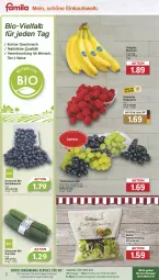 Gazetka promocyjna Famila - Prospekte - Gazetka - ważna od 12.08 do 12.08.2023 - strona 2 - produkty: banane, bananen, beere, beeren, beutel, bio, chiquita, heidelbeere, heidelbeeren, himbeer, himbeere, himbeeren, lebensmittel, mac, natur, salat, Schal, Schale, tafeltrauben, telefon, Ti, trauben, uhr, zucchini