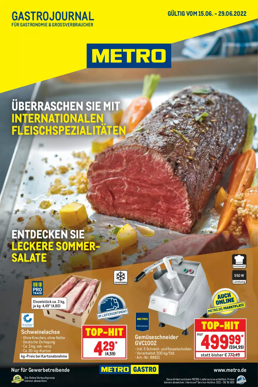 Aktueller Prospekt Metro - GastroJournal - von 15.06 bis 29.06.2022 - strona 1 - produkty: decke, eis, fleisch, Kette, lachs, lieferservice, Metro, Rauch, reis, salat, salate, schwein, schweine, Schweinelachs, Spezi, Ti, top-hit, wein, weine