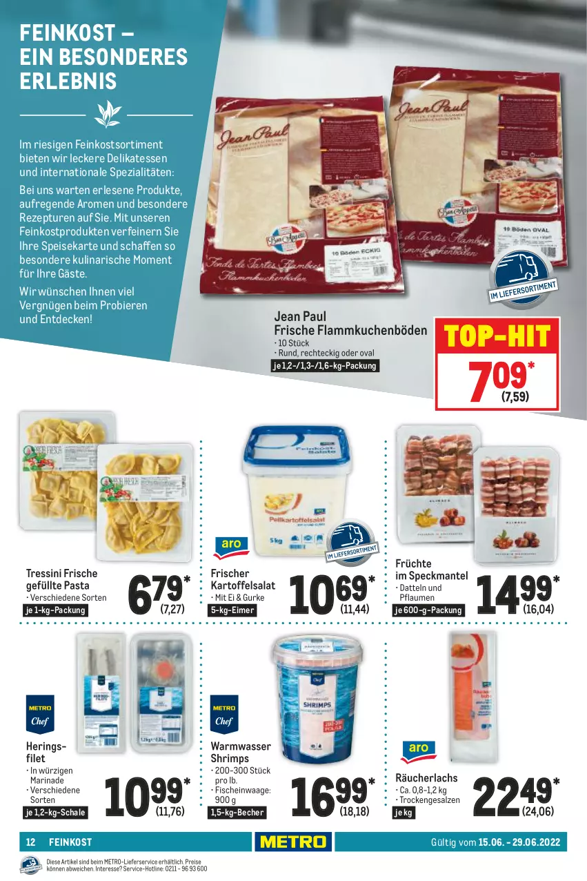 Aktueller Prospekt Metro - GastroJournal - von 15.06 bis 29.06.2022 - strona 12 - produkty: Becher, bier, Biere, Datteln, decke, eimer, eis, feinkost, filet, fisch, fische, flammkuchen, früchte, gurke, hering, Herings, kartoffel, kartoffelsalat, kuchen, lachs, lamm, lieferservice, Mantel, marinade, Metro, pasta, pflaume, pflaumen, Räucherlachs, reis, rezept, ring, salat, salz, Schal, Schale, Speck, Spezi, Ti, top-hit, Waage, wasser