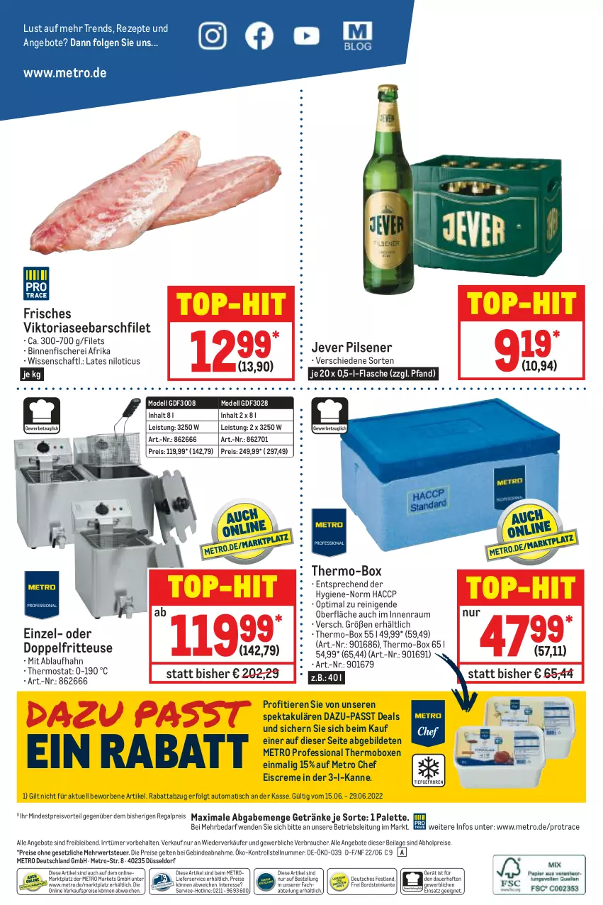 Aktueller Prospekt Metro - GastroJournal - von 15.06 bis 29.06.2022 - strona 40 - produkty: abholpreise, Abtei, ACC, angebot, angebote, auer, auto, creme, dell, eis, eiscreme, filet, filets, fisch, fische, Fischer, flasche, fritteuse, getränk, getränke, ilag, jever, jever pilsener, LG, lieferservice, Metro, Mode, Palette, pils, pilsener, preisvorteil, Rauch, regal, reis, rezept, rezepte, Ria, rwe, Schere, thermostat, Ti, Tiere, tisch, top-hit