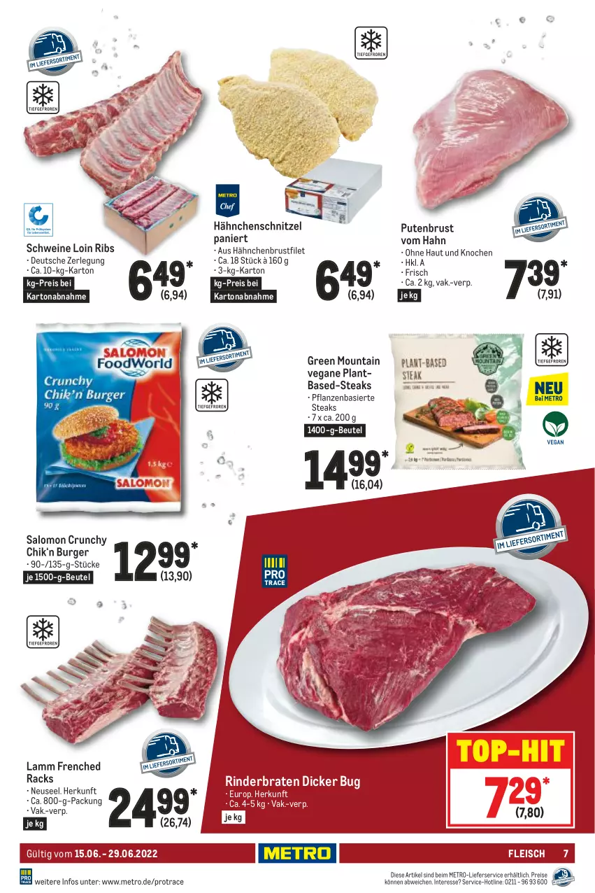 Aktueller Prospekt Metro - GastroJournal - von 15.06 bis 29.06.2022 - strona 7 - produkty: beutel, braten, brustfilet, burger, eis, filet, fleisch, hähnchenbrust, hähnchenbrustfilet, Hähnchenschnitzel, lamm, lieferservice, Metro, pflanze, pflanzen, pute, putenbrust, reis, rind, rinder, rinderbraten, salomon, schnitzel, schwein, schweine, steak, steaks, Ti, top-hit, wein, weine