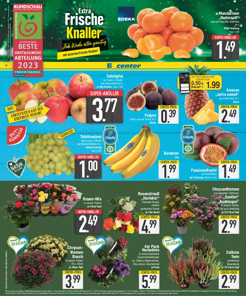 Aktueller Prospekt E Center - Angebote der Woche - von 11.09 bis 16.09.2023 - strona 2 - produkty: Abtei, Alpenveilchen, ananas, Astra, banane, bananen, chrysanthemen, coupon, deka, Draht, eis, ente, Feigen, frucht, Garten, lebensmittel, mandarine, mandarinen, nuss, obst, passionsfrucht, pflanze, pflanzen, reis, ring, rosen, Rosenstrauß, speyer, Stiegl, super-knüller, tafeläpfel, tafeltrauben, Ti, topf, trauben, usb, wagner, Wild