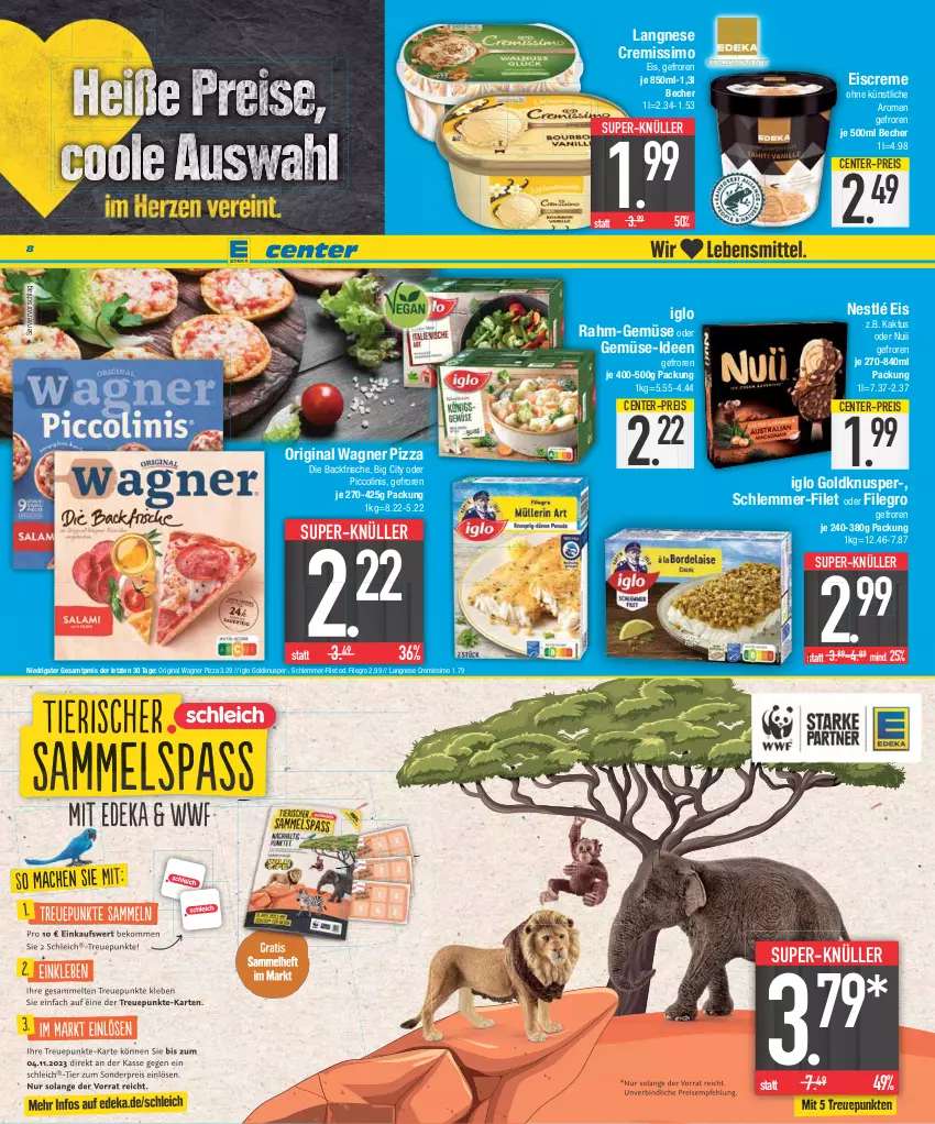 Aktueller Prospekt E Center - Angebote der Woche - von 11.09 bis 16.09.2023 - strona 8 - produkty: Becher, creme, cremissimo, eis, eiscreme, ente, filegro, filet, gin, iglo, langnese, langnese cremissimo, nestlé, nuii, oder piccolinis, original wagner, piccolinis, pizza, rahm-gemüse, reis, schlemmer-filet, sim, super-knüller, wagner, ZTE