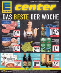 Gazetka promocyjna E Center - Angebote der Woche - Gazetka - ważna od 16.09 do 16.09.2023 - strona 1 - produkty: angebot, angebote, auer, aufschnitt, Bau, Bauer, bier, bohne, bohnen, dallmayr, dallmayr prodomo, deka, eis, essig, flasche, geback, hengstenberg, kaffee, kräuter, Lagerbier, lebensmittel, leberkäs, LG, mac, Meister, milch, Ofen, peperoni, Peroni, pizza, prodomo, reis, schwein, schweine, super-knüller, tafeltrauben, Ti, trauben, wein, weine, ZTE