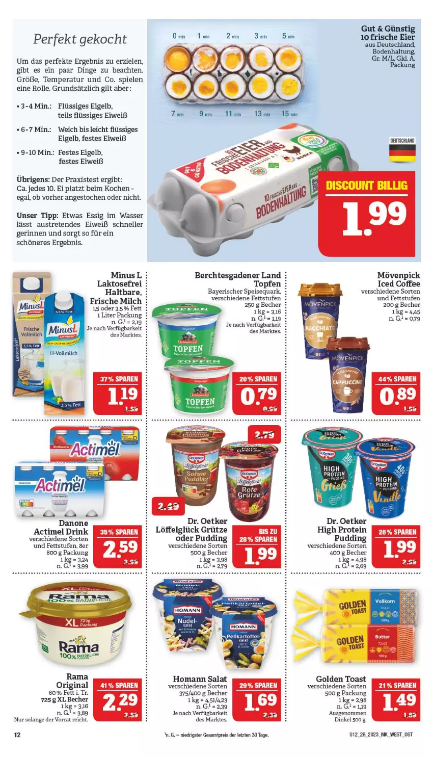 Aktueller Prospekt Marktkauf - Prospekt - von 25.06 bis 01.07.2023 - strona 12 - produkty: actimel, actimel drink, aust, Becher, danone, danone actimel drink, Dr. Oetker, drink, eier, eis, elle, essig, frische milch, gin, golden toast, grütze, homann, korn, LG, Löffel, milch, mövenpick, pudding, quark, rama, reis, salat, speisequark, Spiele, Ti, toast, topf, Topfen, wasser, ZTE