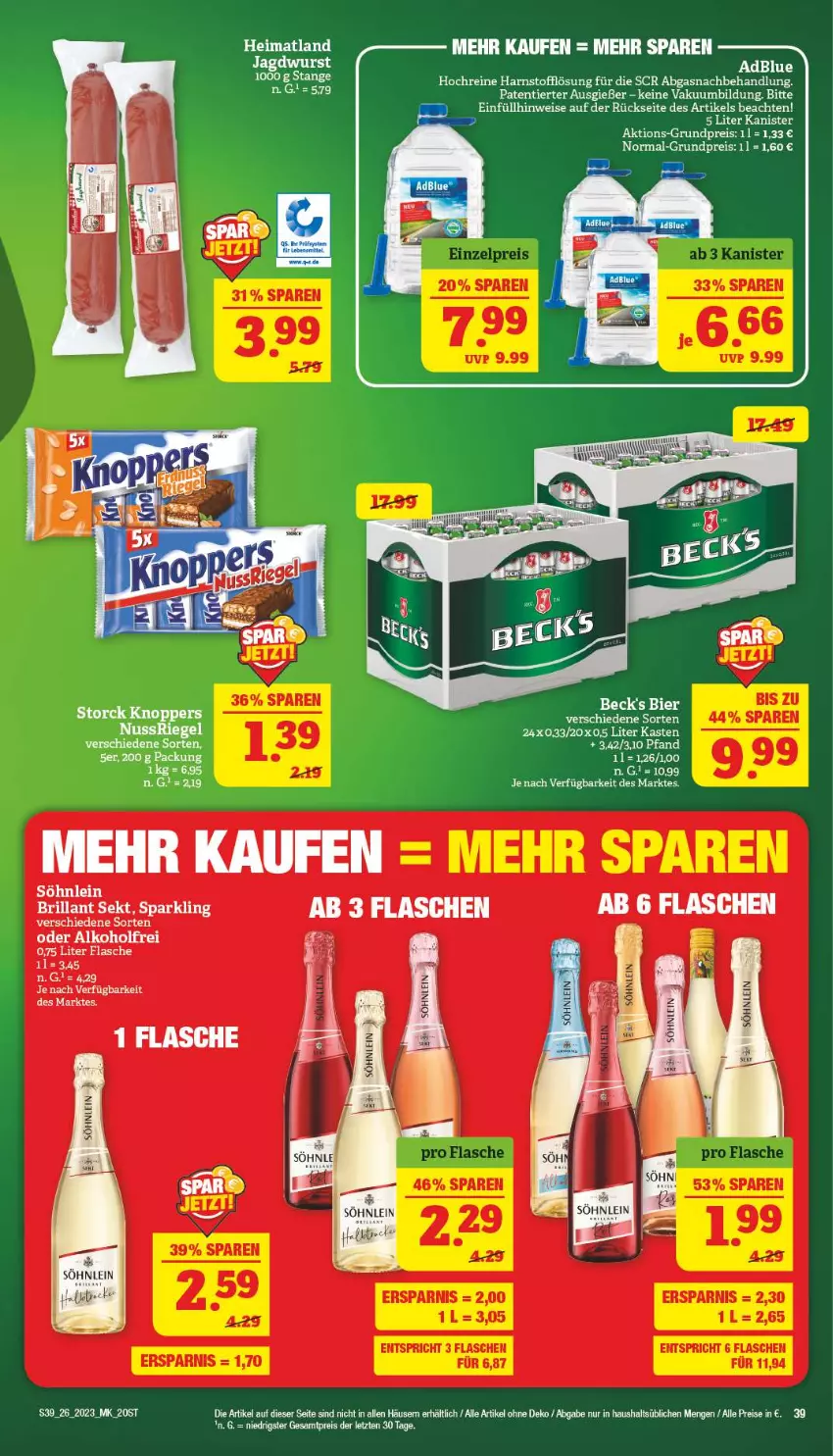 Aktueller Prospekt Marktkauf - Prospekt - von 25.06 bis 01.07.2023 - strona 39 - produkty: alkohol, eis, flasche, jagdwurst, nuss, nussriegel, reis, riegel, söhnlein, Ti, wurst