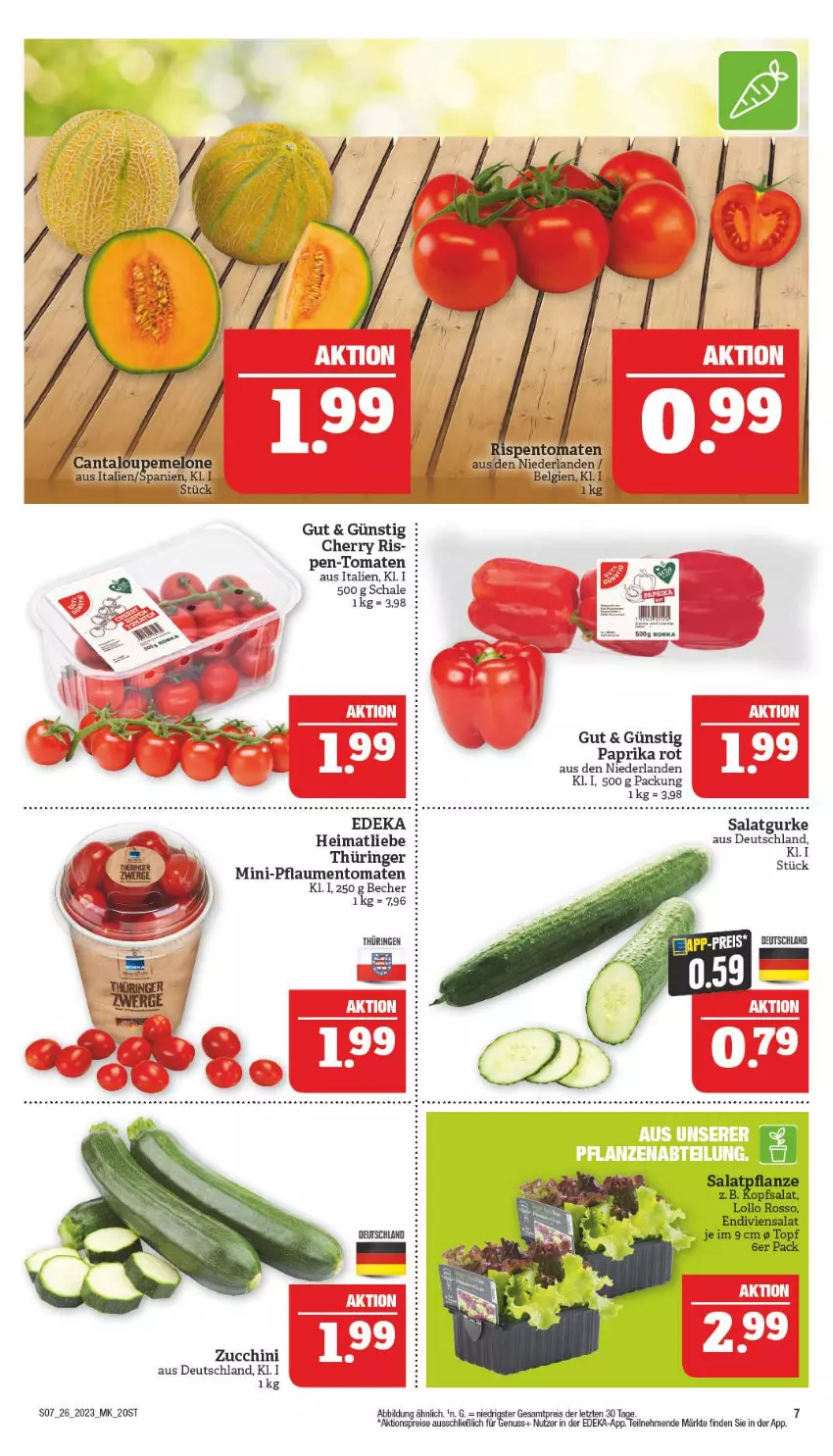 Aktueller Prospekt Marktkauf - Prospekt - von 25.06 bis 01.07.2023 - strona 7 - produkty: aldi, Becher, deka, eis, gurke, paprika, paprika rot, pflaume, pflaumen, reis, ring, salat, Salatgurke, Schal, Schale, Ti, tomate, tomaten, ZTE, zucchini