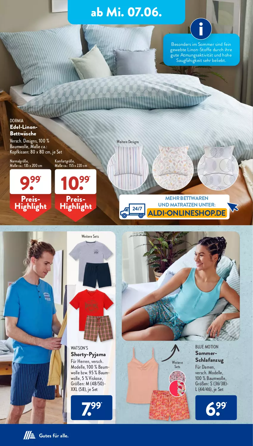 Aktueller Prospekt AldiSud - NÄCHSTE WOCHE - von 05.06 bis 10.06.2023 - strona 27 - produkty: aldi, Anzug, Bau, baumwolle, bett, bettwäsche, dell, dormia, eis, elle, kissen, kopfkissen, LG, matratze, matratzen, Mode, Pyjama, reis, Schlafanzug, shorty, shorty-pyjama, Ti, und matratze, wolle