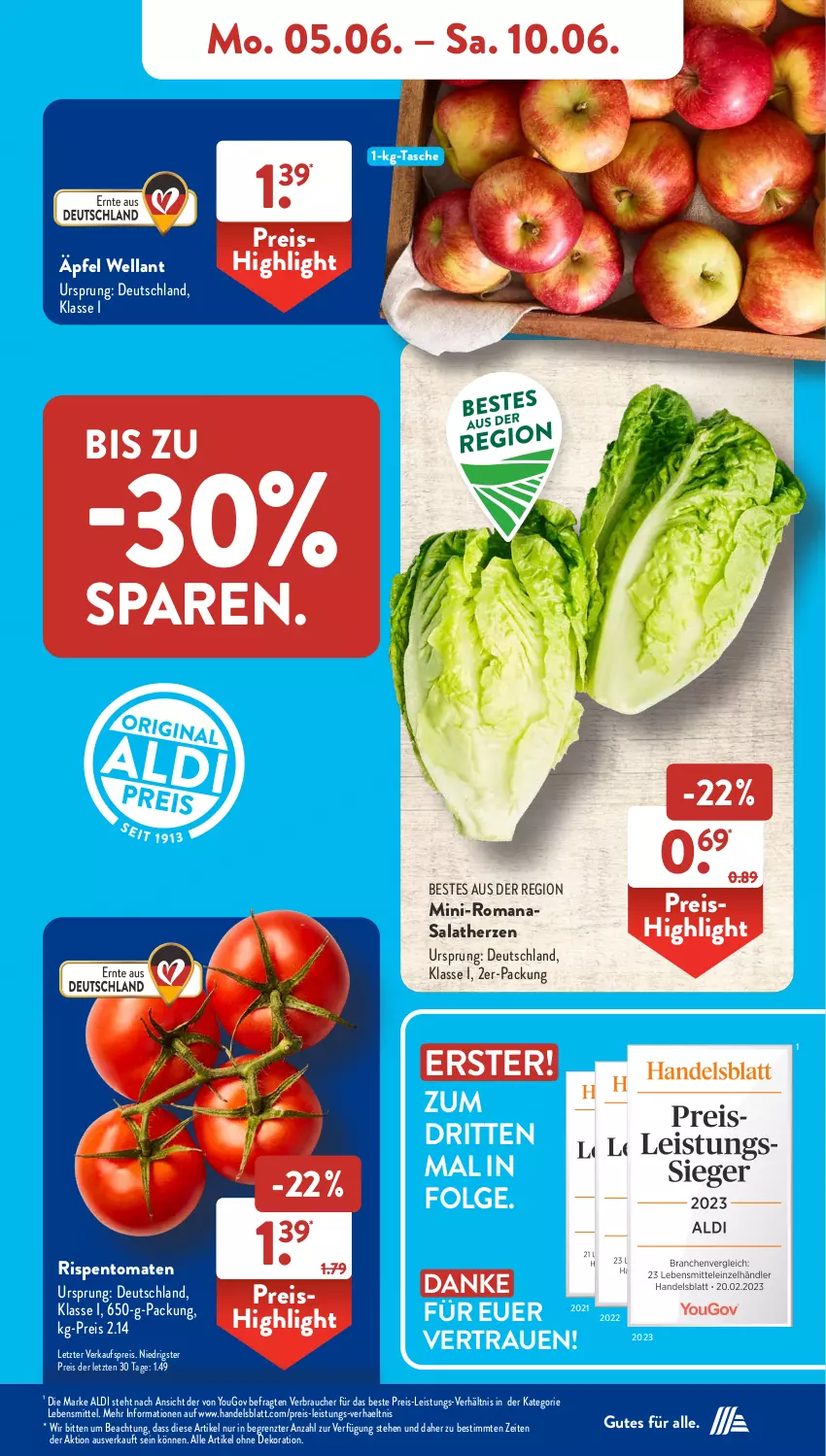 Aktueller Prospekt AldiSud - NÄCHSTE WOCHE - von 05.06 bis 10.06.2023 - strona 4 - produkty: aldi, alle artikel ohne dekoration, dekoration, eis, lebensmittel, LG, Rauch, reis, rispentomaten, Romanasalat, salat, salatherzen, Tasche, Ti, tomate, tomaten, Wella, Yo, ZTE