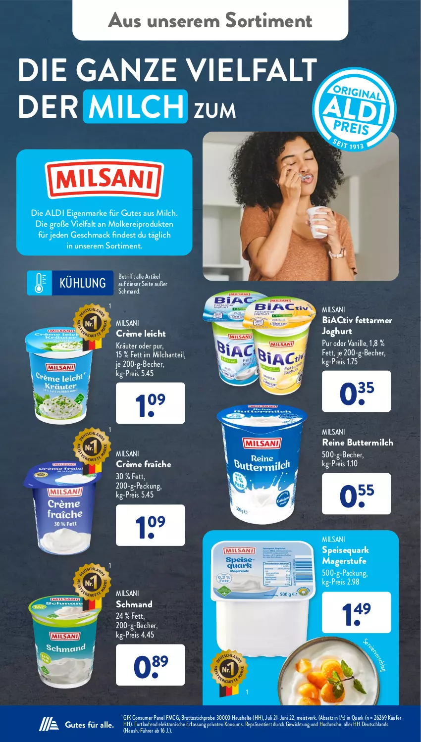 Aktueller Prospekt AldiSud - NÄCHSTE WOCHE - von 05.06 bis 10.06.2023 - strona 42 - produkty: aldi, Becher, brut, butter, buttermilch, crème fraîche, eis, Elektro, HP, joghur, joghurt, kräuter, Laufen, mac, milch, molkereiprodukte, quark, reine buttermilch, reis, schmand, speisequark, Ti, vanille