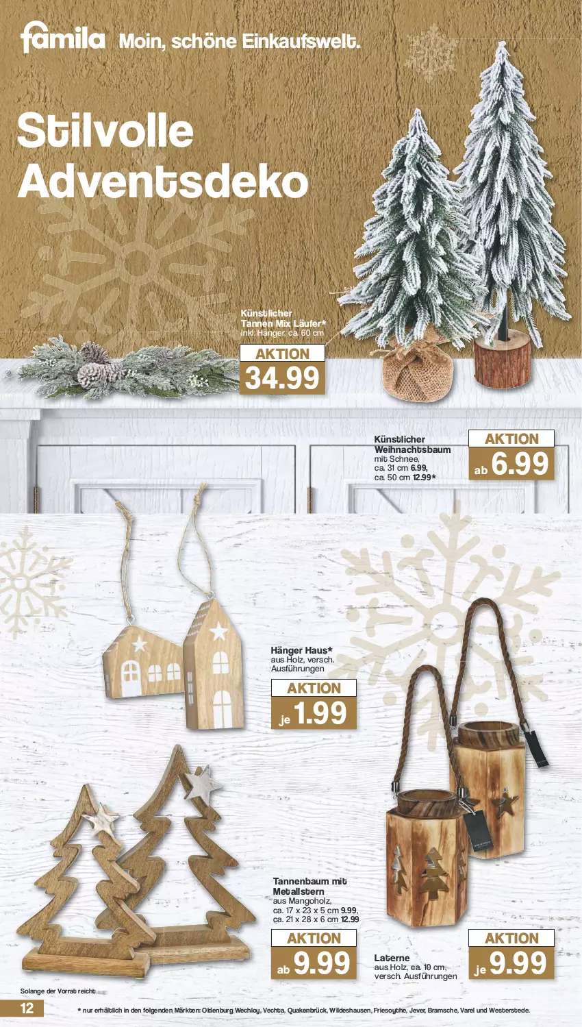 Aktueller Prospekt Famila - Prospekte - von 06.11 bis 31.12.2024 - strona 12 - produkty: Bau, Holz, jever, laterne, Läufer, LG, mango, rel, Tannenbaum, Ti, Weihnachtsbaum, Weste, Wild