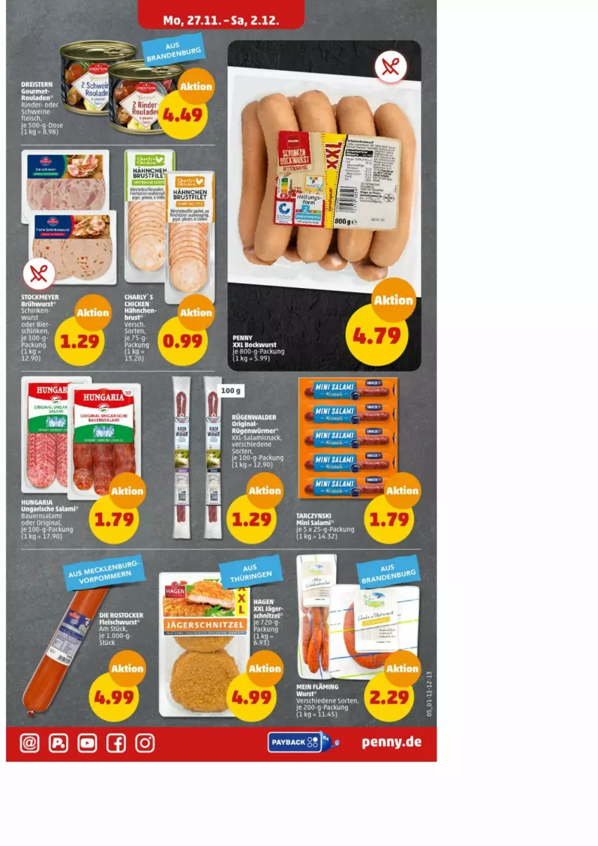 Aktueller Prospekt Penny - Prospekte - von 27.11 bis 02.12.2023 - strona 6 - produkty: auer, Bau, Bauer, bier, Brei, brustfilet, buch, filet, gin, payback, rind, rinder, Rostocker, salami, wurst