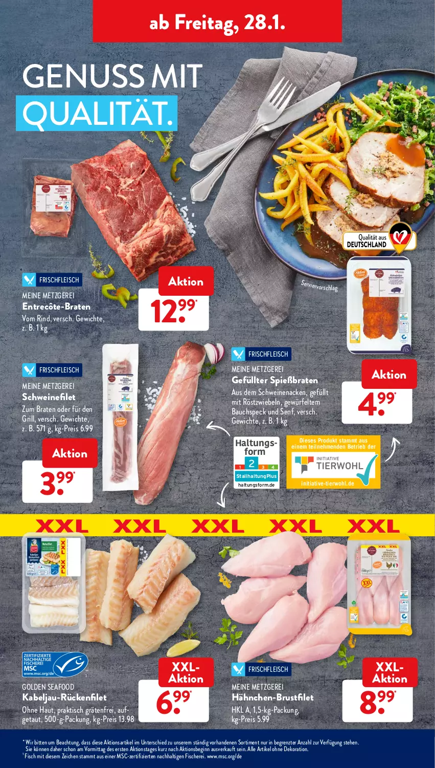 Aktueller Prospekt AldiSud - ALDI Aktuell - von 24.01 bis 29.01.2022 - strona 29 - produkty: alle artikel ohne dekoration, Bau, braten, brustfilet, dekoration, eis, entrecôte, filet, fisch, fische, Fischer, fleisch, gin, grill, hähnchen-brustfilet, mit röstzwiebeln, nuss, reis, rind, röstzwiebeln, Schere, schwein, schweine, schweinefilet, schweinenacken, senf, Speck, Ti, tisch, wein, weine, würfel, ZTE, zwiebel, zwiebeln