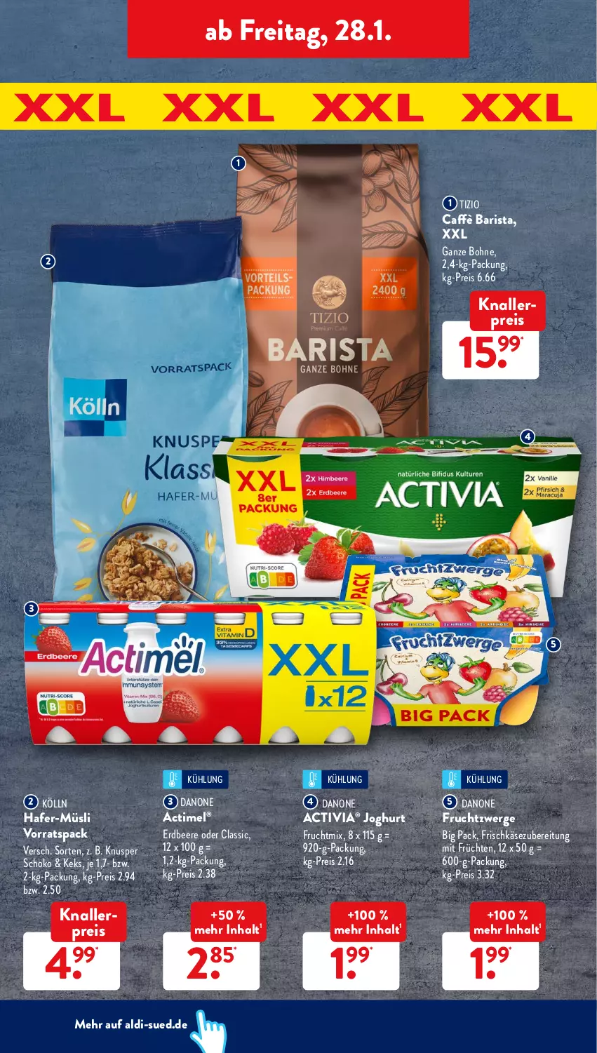 Aktueller Prospekt AldiSud - ALDI Aktuell - von 24.01 bis 29.01.2022 - strona 32 - produkty: actimel, activia, activia joghurt, aldi, beere, bohne, danone, danone fruchtzwerge, eis, erdbeere, frischkäse, frischkäsezubereitung, frucht, früchte, früchten, fruchtzwerge, hafer, joghur, joghurt, Käse, keks, knallerpreis, kölln, müsli, reis, schoko, Ti