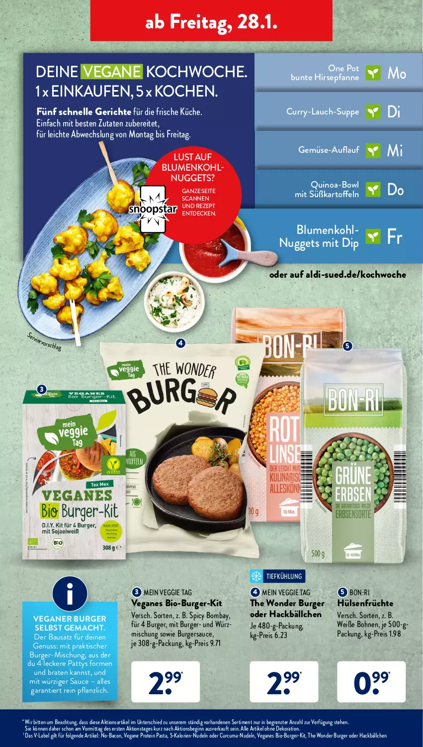 Aktueller Prospekt AldiSud - ALDI Aktuell - von 24.01 bis 29.01.2022 - strona 35 - produkty: aldi, alle artikel ohne dekoration, bacon, Bau, bio, blume, blumen, blumenkohl, bohne, bohnen, braten, burger, curry, decke, dekoration, dip, eis, elle, früchte, gin, hülsenfrüchte, kartoffel, kartoffeln, küche, LG, mac, nudel, nudeln, nuggets, nuss, pasta, pfanne, quinoa, reis, rezept, sauce, senf, suppe, Süßkartoffeln, Ti, tisch, veggie, Weiße Bohnen, ZTE