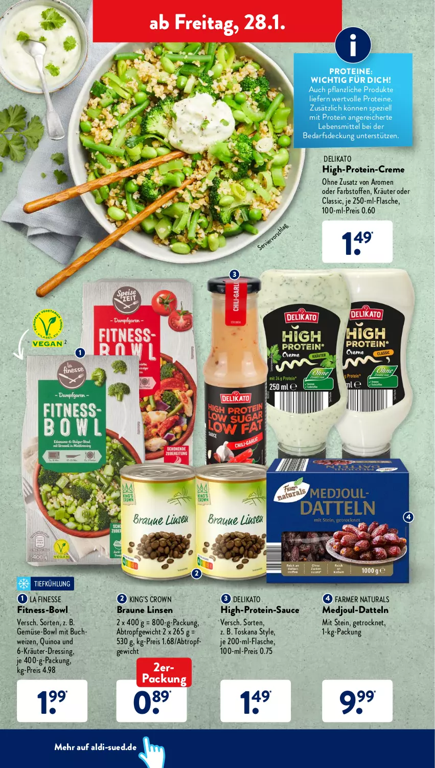 Aktueller Prospekt AldiSud - ALDI Aktuell - von 24.01 bis 29.01.2022 - strona 36 - produkty: aldi, braun, buch, creme, Datteln, dressing, eis, finesse, flasche, kräuter, lebensmittel, linsen, natur, natura, quinoa, reis, sauce, Spezi, Ti