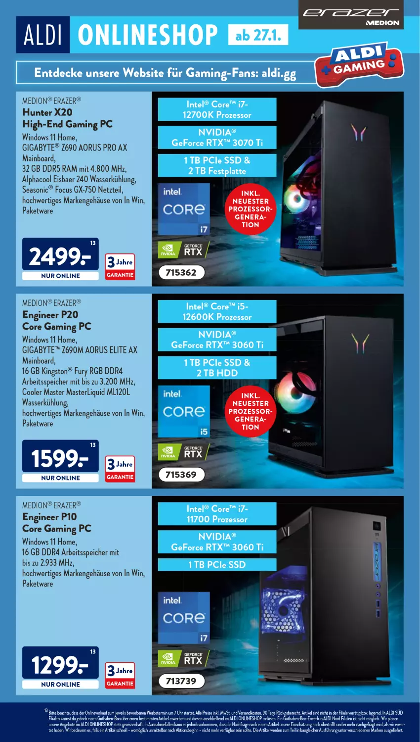 Aktueller Prospekt AldiSud - ALDI Aktuell - von 24.01 bis 29.01.2022 - strona 45 - produkty: aldi, angebot, angebote, auer, Bau, decke, eis, erde, Gaming PC, gin, HDD, Intel, Kingston, medion, ndk, nvidia, Razer, reis, rtx, rwe, ssd, Ti, uhr, wasser, ZTE