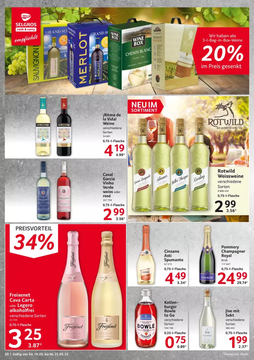 Aktueller Prospekt Selgros - Food - von 19.05 bis 25.05.2022 - strona 20 - produkty: asti, bowle, brut, burger, champagne, champagner, cin, cinzano, eis, erde, flasche, preisvorteil, puma, reis, sekt, spumante, Ti, wein, weine, Wild