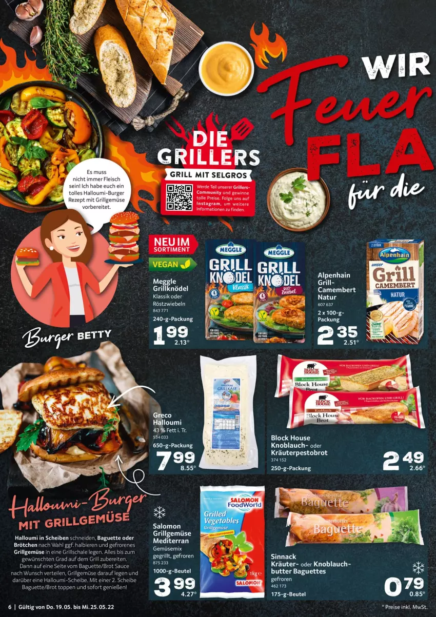 Aktueller Prospekt Selgros - Food - von 19.05 bis 25.05.2022 - strona 6 - produkty: aeg, Alpenhain, backofen, backofen und, baguette, baguettes, ball, beutel, bier, Biere, brot, brötchen, burger, camembert, eis, erde, fleisch, grill, Halloumi, knoblauch, Knödel, kräuter, LG, natur, oder kräuter, Ofen, pesto, reis, rezept, röstzwiebeln, salomon, sauce, Schal, Schale, sinnack, Ti, zwiebel, zwiebeln