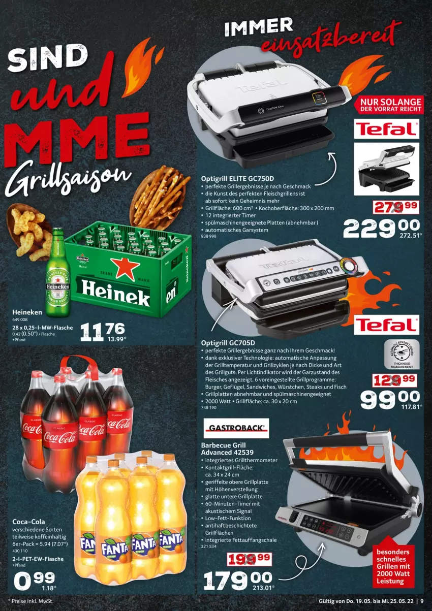 Aktueller Prospekt Selgros - Food - von 19.05 bis 25.05.2022 - strona 9 - produkty: auto, barbecue, burger, coca-cola, cola, eis, elle, fisch, flasche, fleisch, Geflügel, grill, grillfläche, grillplatte, heineken, kontaktgrill, latte, LG, mac, mw-flasche, sandwich, Schal, Schale, Signal, spülmaschinen, steak, steaks, thermometer, Ti, timer, tisch, würstchen