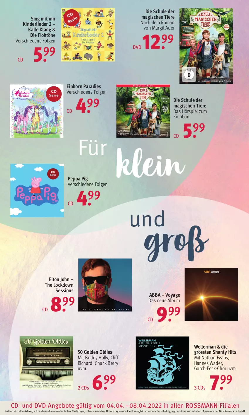 Aktueller Prospekt Rossmann - Prospekte - von 04.04 bis 08.04.2022 - strona 17 - produkty: Abba, angebot, angebote, auer, dvd, elle, Kinder, LG, Peppa Pig, Ti, Tiere