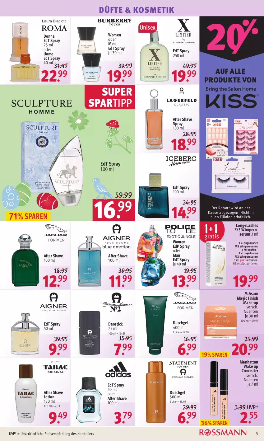 Aktueller Prospekt Rossmann - Prospekte - von 04.04 bis 08.04.2022 - strona 5 - produkty: after shave, deo, Deostick, duschgel, edp spray, edt spray, eis, elle, Finish, kosmetik, laura biagiotti, Lotion, M.ASAM, Make-up, Nuance, reis, rum, Serum, spartipp, teller, Ti, Tiere