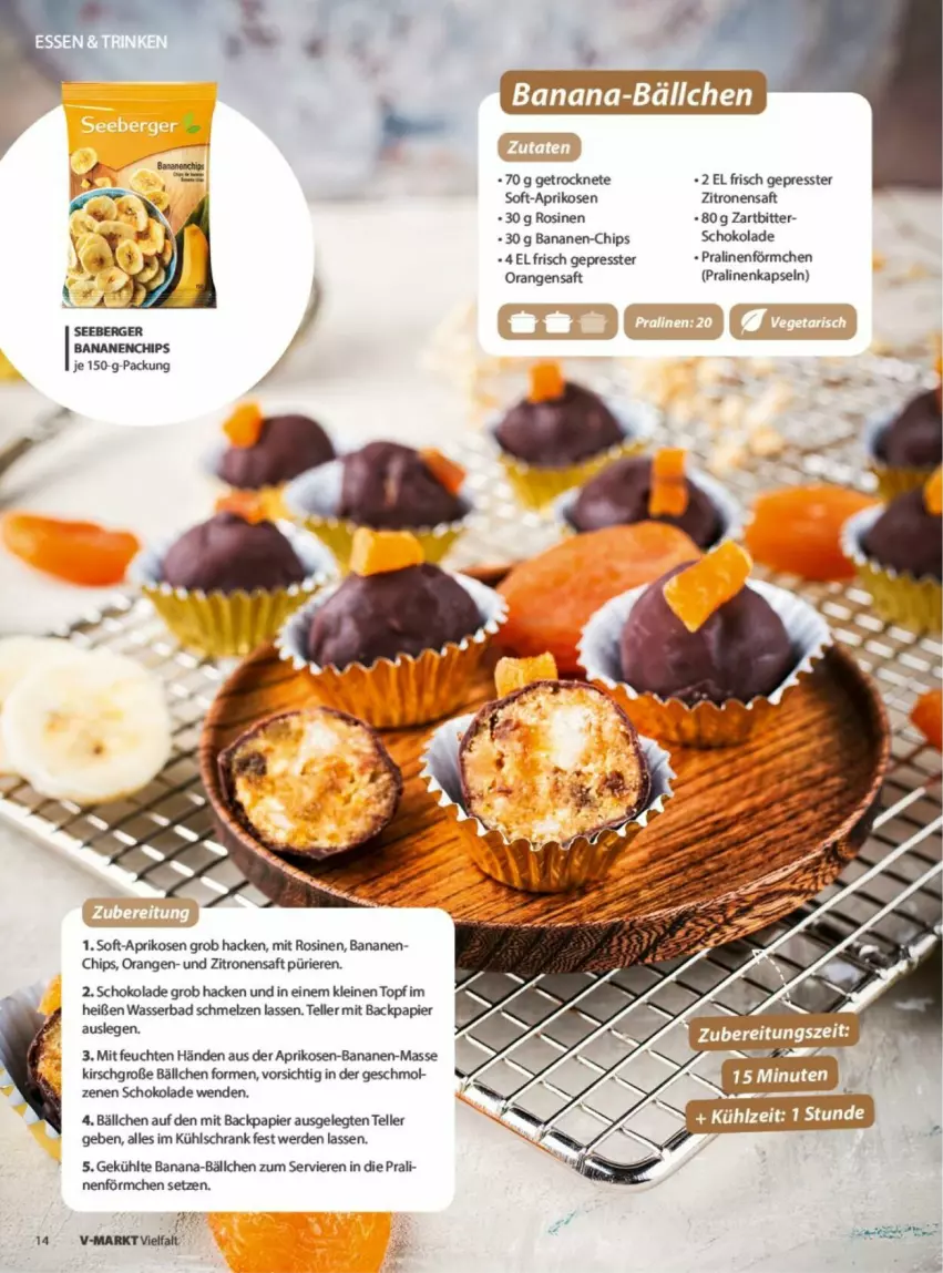Aktueller Prospekt Vmarkt - Prospekte - von 04.06 bis 18.06.2025 - strona 14 - produkty: aprikose, aprikosen, Bad, banane, bananen, Berger, chips, elle, erde, kirsch, kühlschrank, leine, orange, orangen, orangensaft, papier, pralinen, saft, schoko, schokolade, Schrank, seeberger, teller, Ti, topf, wasser, zitrone, zitronen, zitronensaft