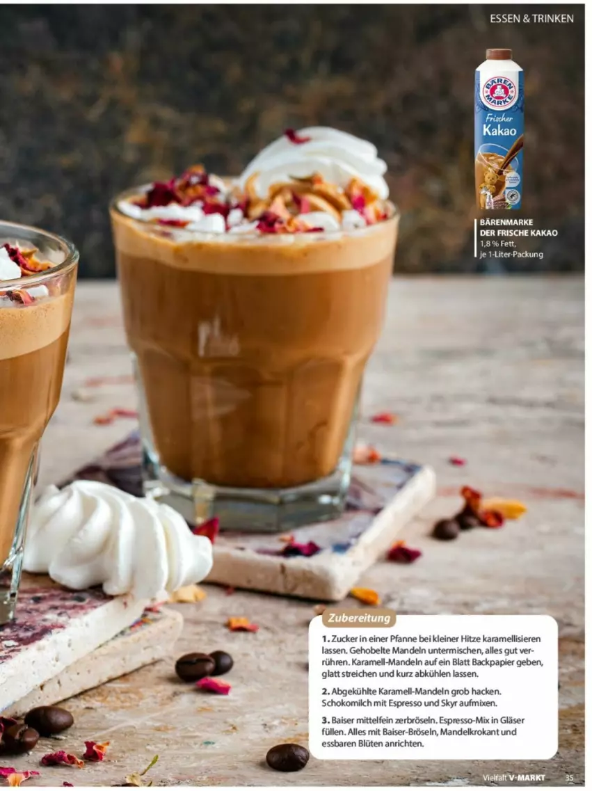 Aktueller Prospekt Vmarkt - Prospekte - von 04.06 bis 18.06.2025 - strona 35 - produkty: Anrichte, bärenmarke, Blüte, espresso, Gläser, karamell, leine, mandel, mandeln, milch, papier, pfanne, schoko, Schokomilch, Skyr, zucker