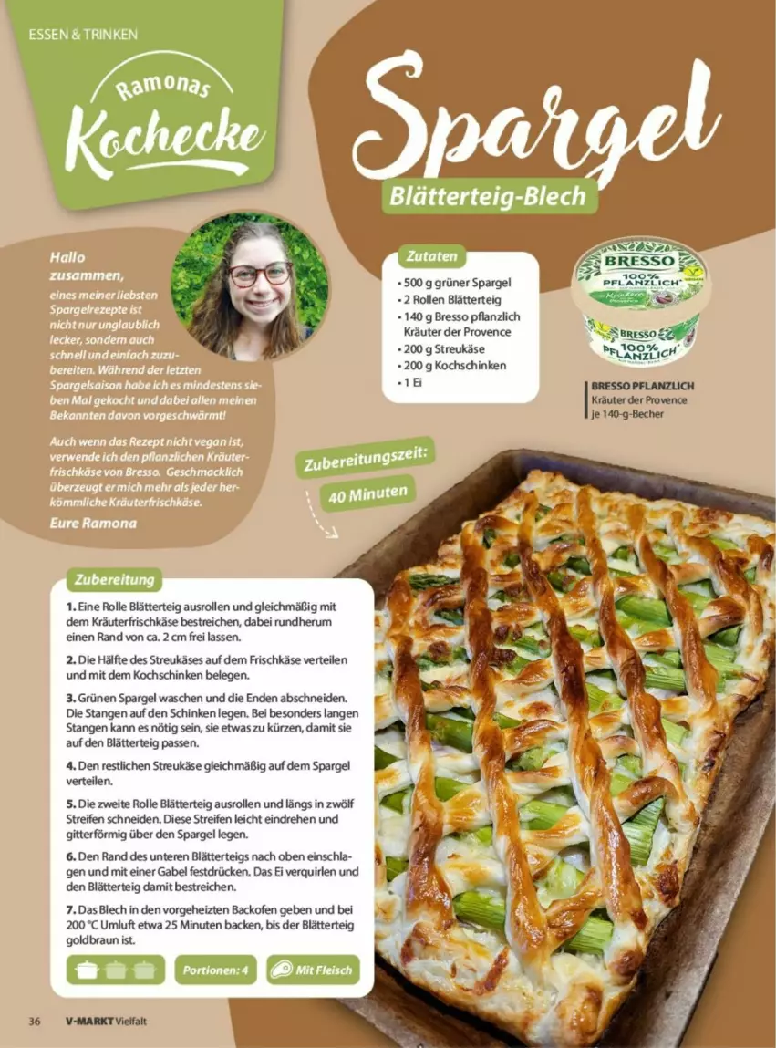 Aktueller Prospekt Vmarkt - Prospekte - von 04.06 bis 18.06.2025 - strona 36 - produkty: backofen, blätterteig, braun, bresso, frischkäse, gabel, grüner spargel, Käse, kochschinken, kräuter, Ofen, reifen, rum, schinken, spargel, Ti, ZTE