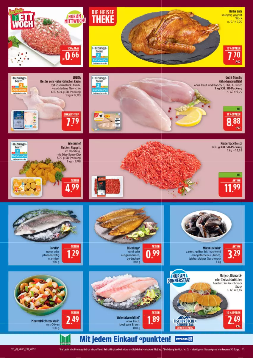 Aktueller Prospekt Marktkauf - Prospekt - von 05.10 bis 11.10.2025 - strona 15 - produkty: auer, braten, brot, brustfilet, cocktail, dip, eis, elle, ente, filet, fisch, fleisch, forelle, frischfisch, früchte, hackfleisch, hähnchenbrust, hähnchenbrustfilet, HP, ideal zum braten, lachs, Leuchte, leuchten, mac, meeresfrüchte, Muscheln, natur, olive, oliven, orange, pfanne, pfannen, reis, rel, Ria, rind, rinder, rinderhackfleisch, salz, Ti, wiesenhof, ZTE