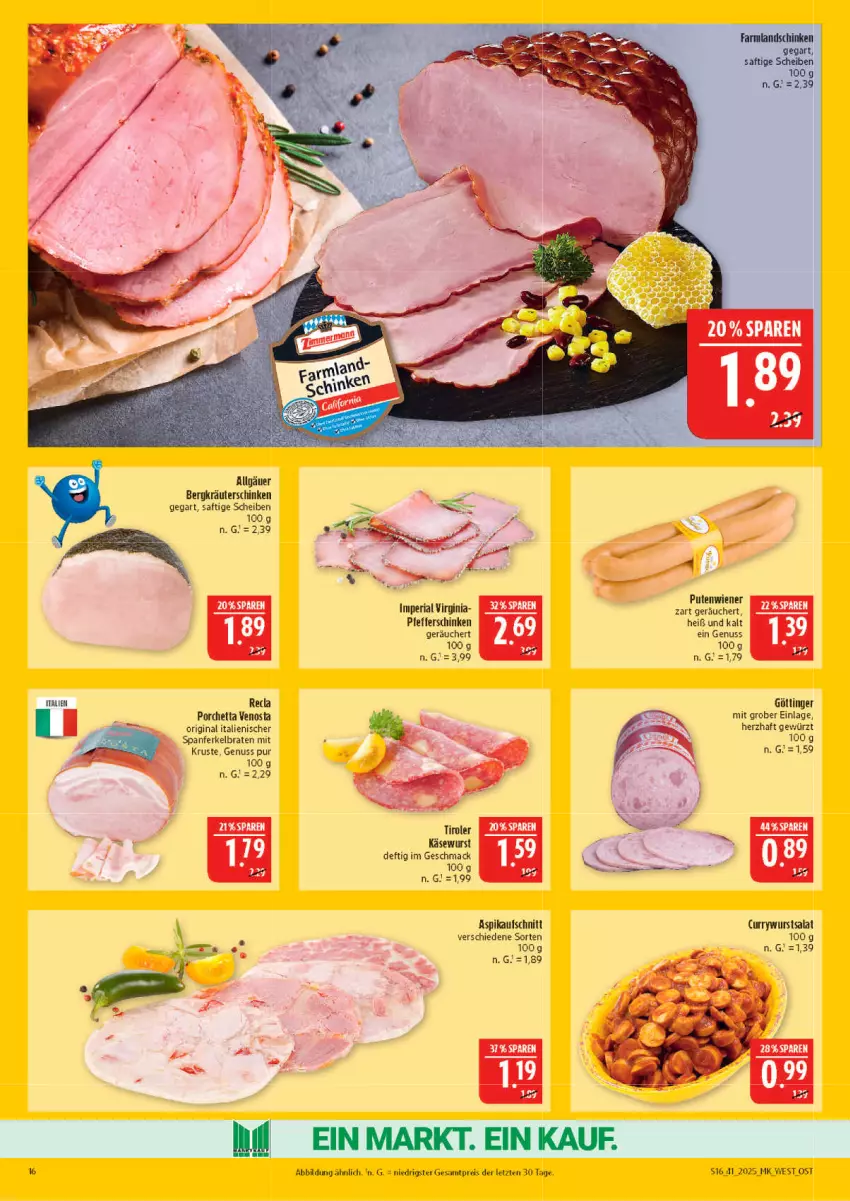Aktueller Prospekt Marktkauf - Prospekt - von 05.10 bis 11.10.2025 - strona 16 - produkty: aufschnitt, braten, curry, currywurst, eis, gewürz, gin, Käse, Käsewurst, kräuter, LG, mac, nuss, pfeffer, pute, reis, Ria, saft, salat, schinken, Ti, wiener, wurst, ZTE