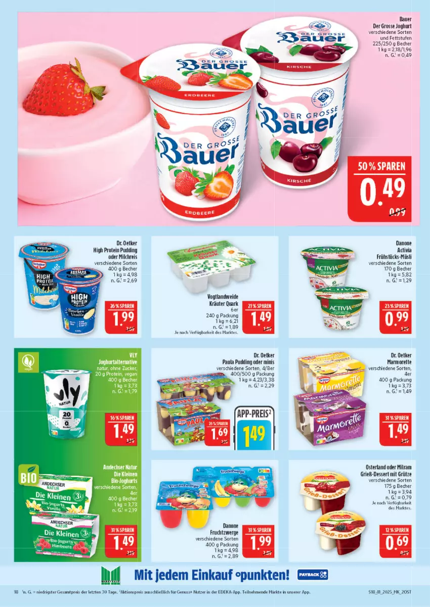 Aktueller Prospekt Marktkauf - Prospekt - von 05.10 bis 11.10.2025 - strona 18 - produkty: aktionspreis, andechser natur, auer, Bau, Bauer, Becher, bio, bio-joghurt, danone, deka, dessert, Dr. Oetker, eis, elle, ente, frucht, fruchtzwerge, grütze, joghur, joghurt, kräuter, leine, marmorette, milch, milchreis, milram, müsli, natur, nuss, Paula, paula pudding, pudding, reis, Ti, ZTE, zucker