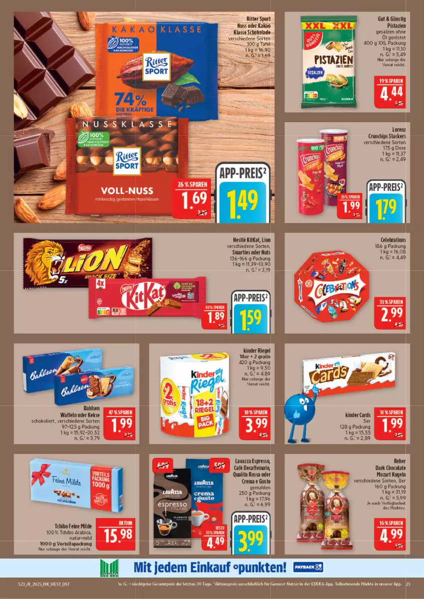 Aktueller Prospekt Marktkauf - Prospekt - von 05.10 bis 11.10.2025 - strona 23 - produkty: aktionspreis, chips, cola, crunchips, deka, eis, espresso, kakao, keks, kekse, kitkat, Kugel, lavazza, lion, lorenz, lorenz crunchips, mac, natur, nuss, pistazien, reis, ritter, ritter sport, salz, schoko, schokolade, smarties, Sport, Tchibo, Ti, ZTE