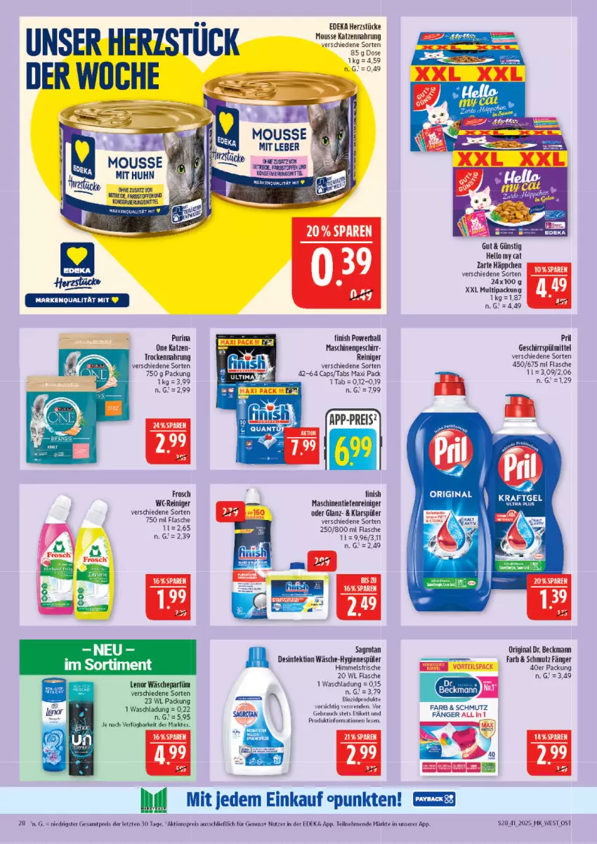 Aktueller Prospekt Marktkauf - Prospekt - von 05.10 bis 11.10.2025 - strona 28 - produkty: aktionspreis, ball, Cap, deka, Desinfektion, Dr. Beckmann, eis, Finish, flasche, Frosch, geschirr, geschirrspülmittel, gin, hygienespüler, katzennahrung, klarspüler, kraft, lenor, mousse, nuss, powerball, pril, purina, Rauch, reiniger, reis, rwe, spülmittel, Ti, Trockennahrung, wäscheparfüm, wc-reiniger, ZTE