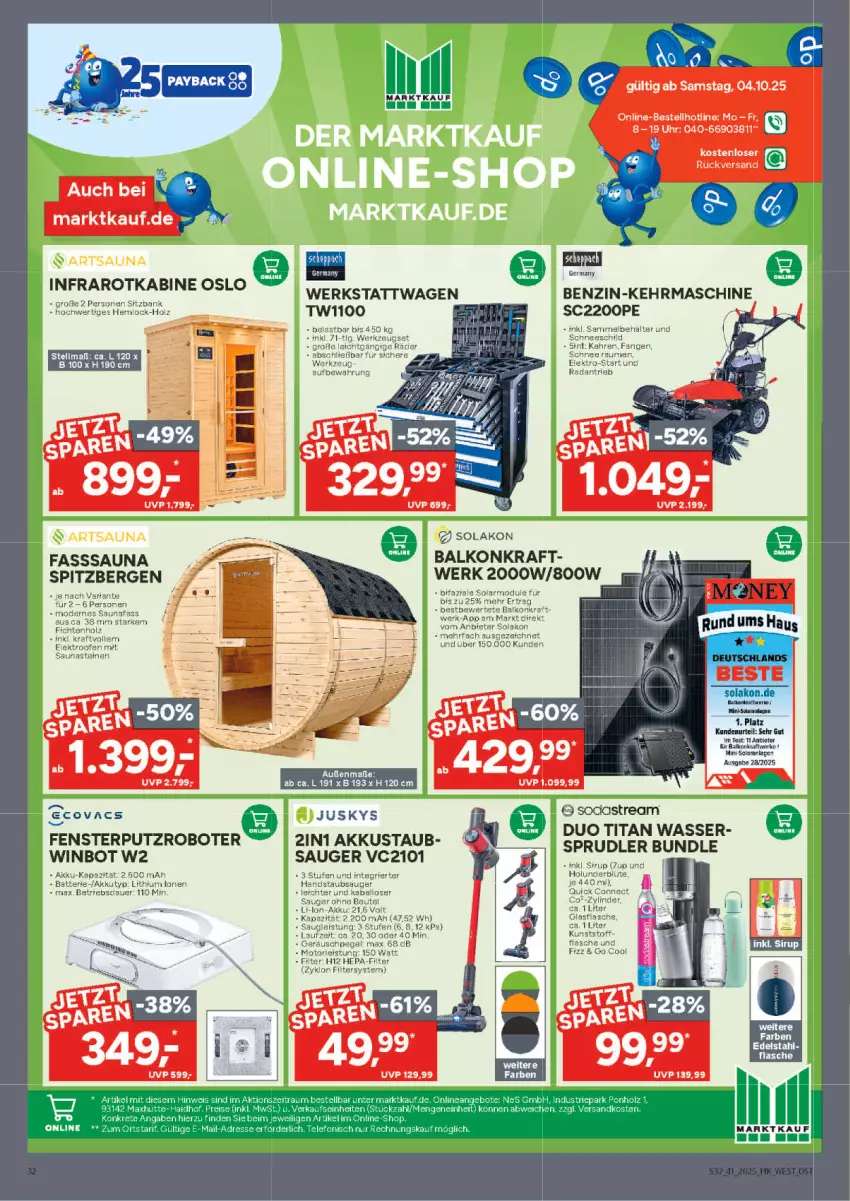 Aktueller Prospekt Marktkauf - Prospekt - von 05.10 bis 11.10.2025 - strona 32 - produkty: akku, auer, Bank, fenster, Germ, Holz, kraft, saft, sitzbank, Soda, sodastream, Ti, uhr, varta, wasser