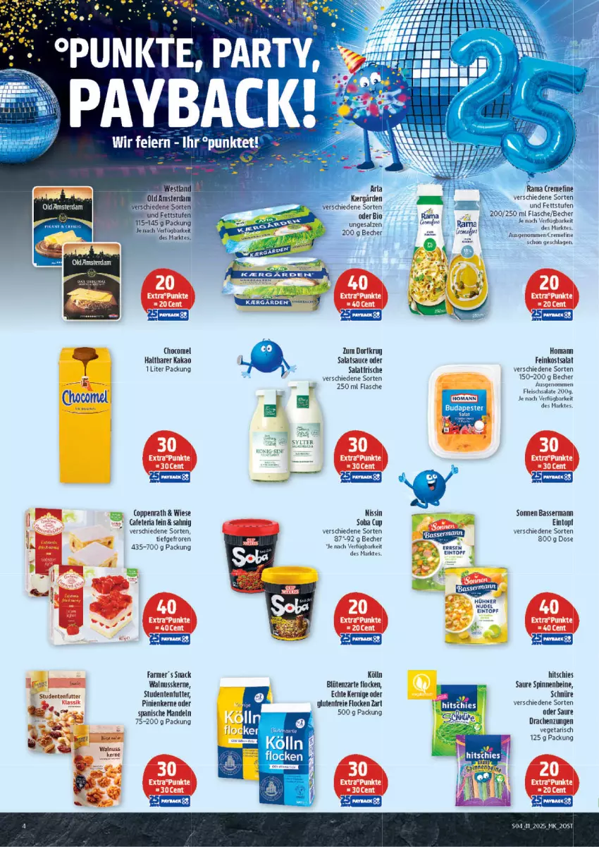 Aktueller Prospekt Marktkauf - Prospekt - von 05.10 bis 11.10.2025 - strona 4 - produkty: arla, Becher, bio, Blüte, coppenrath, creme, eintopf, eis, ente, feinkost, flasche, fleisch, fleischsalat, homann, hühner, kakao, kölln, mandel, mandeln, Nissin, nudel, nuss, Old Amsterdam, pinienkerne, rama, rama cremefine, Ria, salat, salate, salatsauce, salz, sauce, snack, studentenfutter, Ti, topf, Vegeta, walnuss, Walnuss Kerne, walnusskerne
