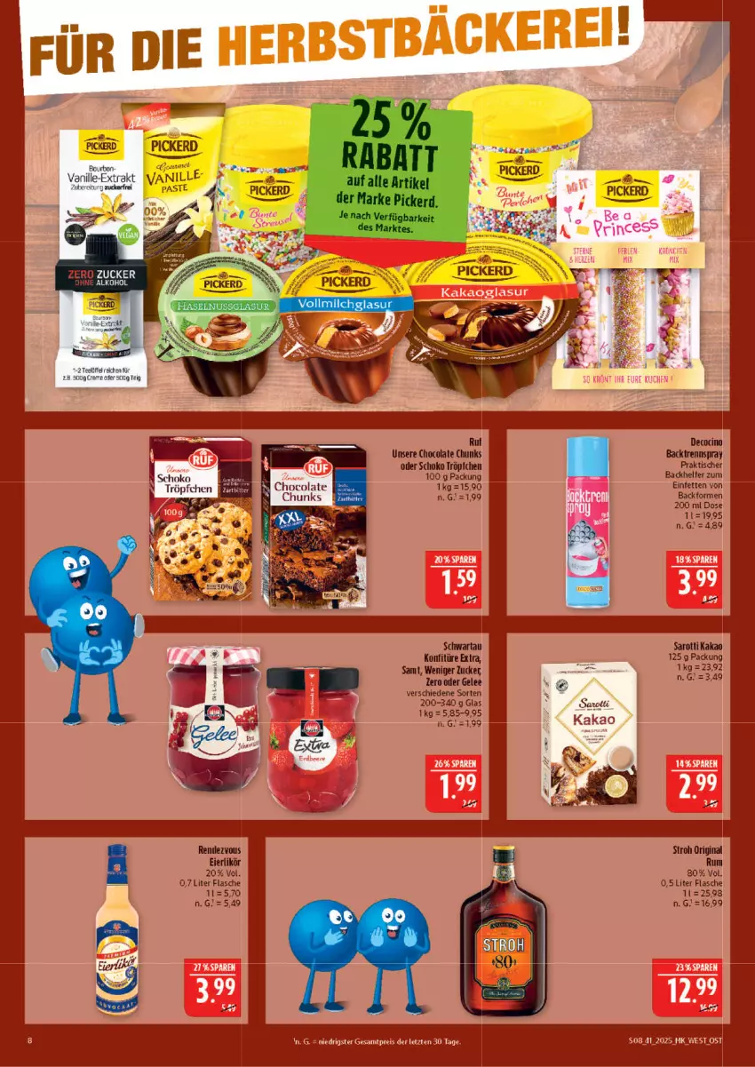 Aktueller Prospekt Marktkauf - Prospekt - von 05.10 bis 11.10.2025 - strona 8 - produkty: alkohol, Backform, cin, cola, eier, eierlikör, flasche, gelee, gin, kakao, konfitüre, konfitüre extra, kuchen, likör, rum, saro, sarotti, schoko, Schwartau, Ti, tisch, zucker
