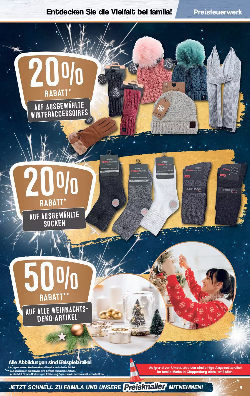 Aktueller Prospekt Famila - Prospekte - von 27.12 bis 31.12.2021 - strona 9 - produkty: ACC, accessoires, angebot, Bau, decke, eis, kerze, Kette, lichterkette, reis, rwe, socken, Tchibo, Ti