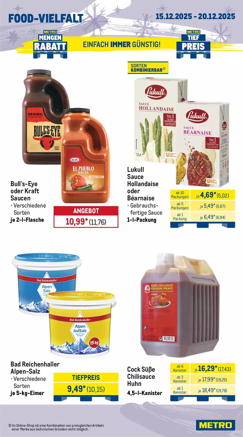 Aktueller Prospekt Metro - Wochen-Angebote Gastro - von 15.12 bis 20.12.2025 - strona 13 - produkty: angebot, Bad, beutel, chili, eimer, eis, flasche, grill, hollandaise, Kette, kraft, Kroketten, lukull, pilze, Rauch, reis, sahne, salz, sauce, sauce hollandaise, saucen, schnitten, schoko, schokolade, schokoladen, Steinpilze, Ti, tiefpreis, torte, würfel, zucchini