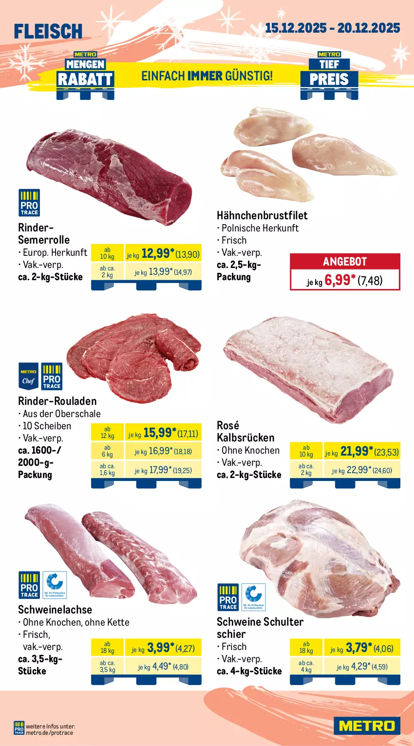 Aktueller Prospekt Metro - Wochen-Angebote Gastro - von 15.12 bis 20.12.2025 - strona 4 - produkty: angebot, brustfilet, eis, ente, Entenkeule, filet, fleisch, hafer, hähnchenbrust, hähnchenbrustfilet, Kette, lachs, lamm, lammkeule, Metro, rind, rinder, rinder-rouladen, rouladen, Schal, Schale, schwein, schweine, schweinefilet, Schweinelachs, schweinenacken, Ti, topf, wein, weine