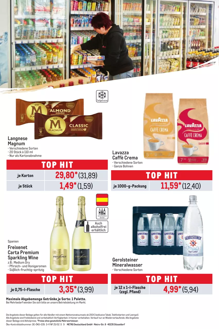 Aktueller Prospekt Metro - Wochenangebote Händler - von 27.02 bis 12.03.2025 - strona 2 - produkty: abholpreise, Alwa, angebot, angebote, bohne, bohnen, caffè crema, eis, flasche, freixenet, frucht, gerolsteine, gerolsteiner, getränk, getränke, honig, ilag, langnese, lavazza, magnum, Metro, mineralwasser, Palette, pfirsich, reis, rwe, steiner, telefon, Ti, wasser